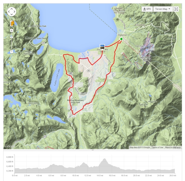 Tour of Lake Tahoe – Stage 5. Click map to see full map and ride stats on Strava.
